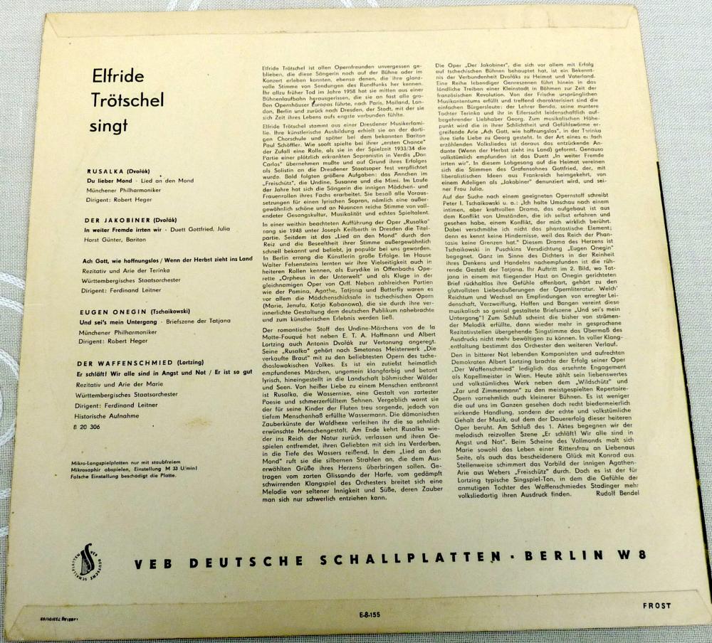 Eterna, 820306, Elfriede Trötschel singt Opernarien, DDR, 1962