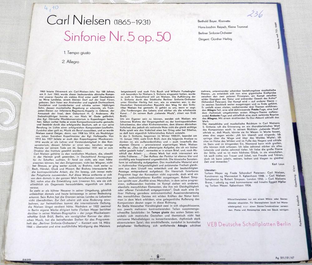 Eterna, 820666, Berliner Sinfonie-Orchester - Carl Nielsen, 1967
