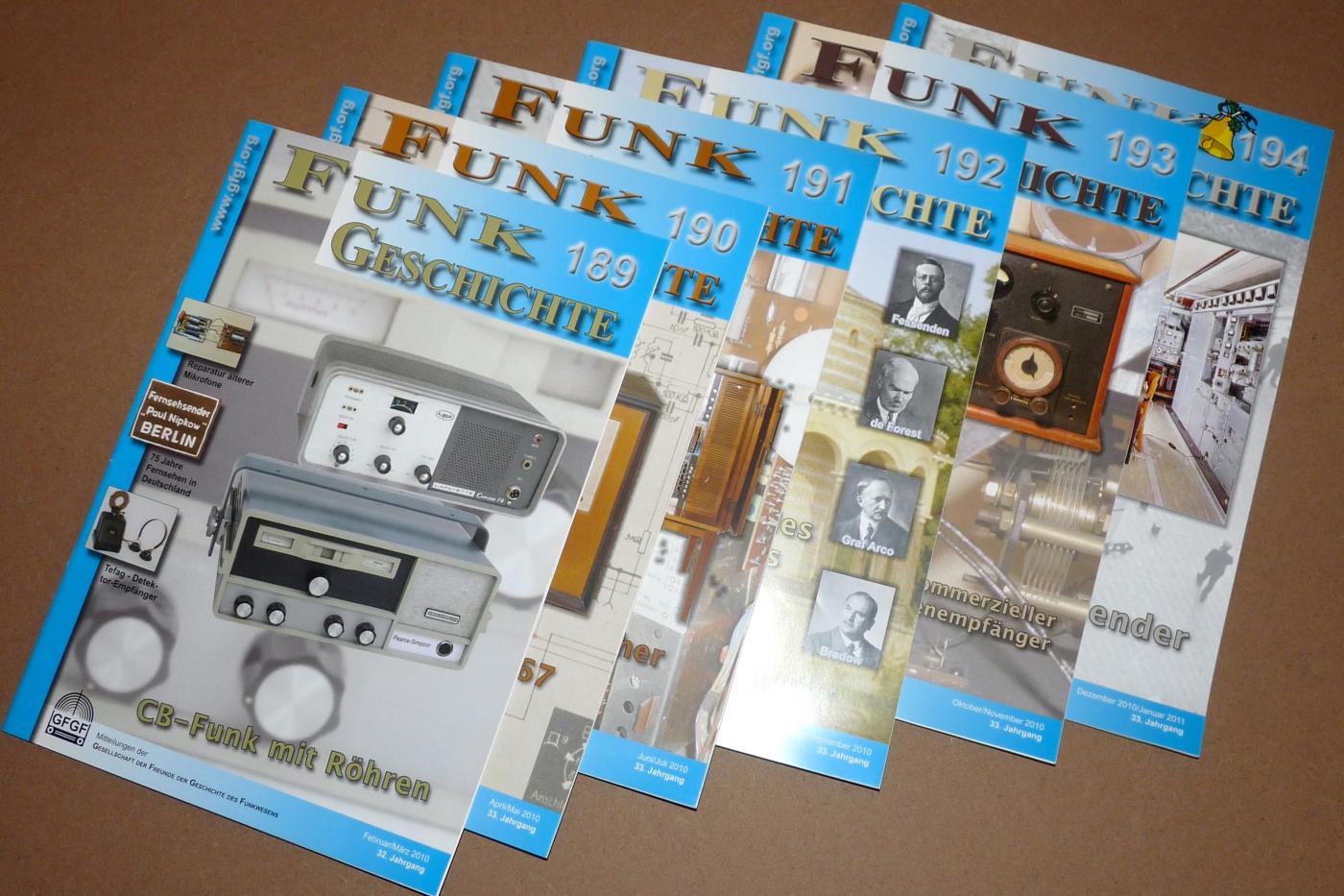 GFGF Funkgeschichte 189 - 194, 6 Hefte, Jahr 2010, Beitr&auml;ge zur Funkgeschichte