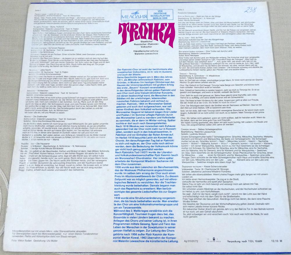 Melodia/Eterna, 835042, Troika, Russischer Volkschor, UdSSR/DDR, 1972