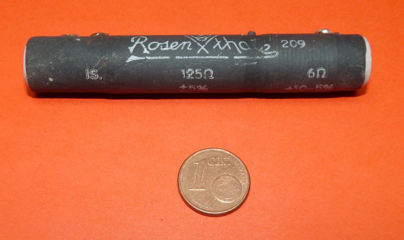 Zementwiderstand 125 &Omega;, 5%, 12 W und 6 &Omega;, 10-5% 6 W, Rosenthal 209, gepr&uuml;ft