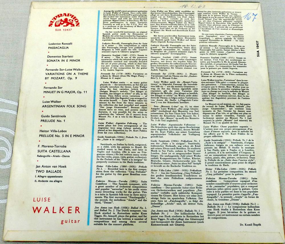 Supraphon, 10437, Luise Walker guitar recital, CSSR, 1963
