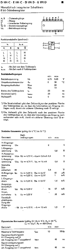D 191 D (7491) 8-bit Schieberegister