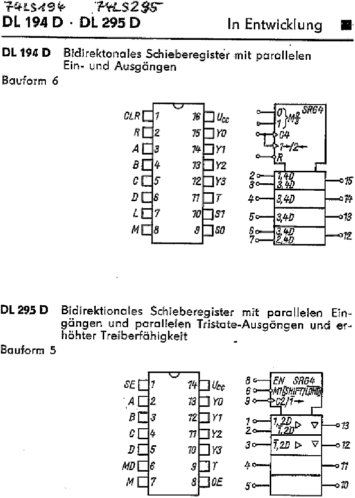DL 295 D (74 LS 295), 4-bit-Schieberegister   (M)